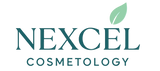 Logo of Nexcel Cosmetology with text and leaf on light green background